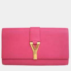 Pre Owned Saint Laurent Pink Calfskin Y Ligne Clutch