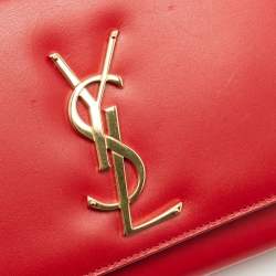 Pre Owned Saint Laurent Red Leather Cassandre Clutch