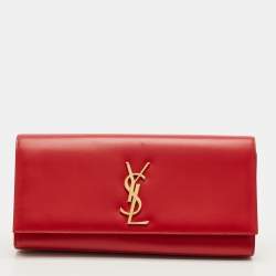 Pre Owned Saint Laurent Red Leather Cassandre Clutch