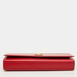 Pre Owned Saint Laurent Red Leather Cassandre Clutch