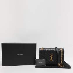 Pre Owned Saint Laurent Black Mix Matelassé Leather Medium Envelope Chain Bag