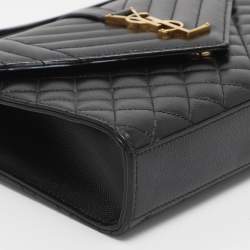 Pre Owned Saint Laurent Black Mix Matelassé Leather Medium Envelope Chain Bag