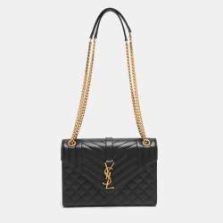 Pre Owned Saint Laurent Black Mix Matelassé Leather Medium Envelope Chain Bag