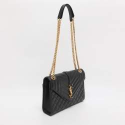 Pre Owned Saint Laurent Black Mix Matelassé Leather Medium Envelope Chain Bag