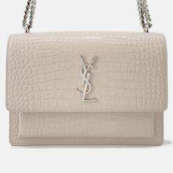 Pre Owned Saint Laurent Paris Sunset Chain shoulder Jasmin Flower Croco Embossed Leather Size Medium