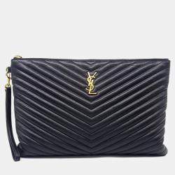 Pre Owned Saint Laurent Paris Black Leather Monogram Clutch