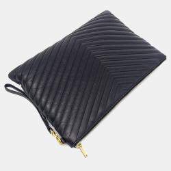 Pre Owned Saint Laurent Paris Black Leather Monogram Clutch