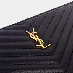Pre Owned Saint Laurent Paris Black Leather Monogram Clutch