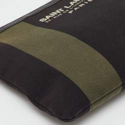 مملوكة مسبقًا Saint Laurent Black/Khaki Stripe Canvas and Leather Zip Pouch