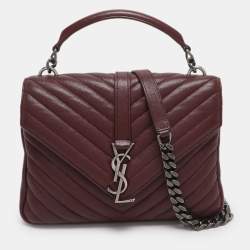 Pre Owned Saint Laurent Burgundy Matelassé Leather Medium College Top Handle Bag
