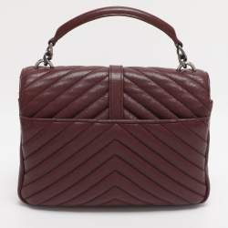 Pre Owned Saint Laurent Burgundy Matelassé Leather Medium College Top Handle Bag