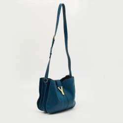 Pre Owned Saint Laurent Teal Blue Leather Medium Cabas Chyc Shoulder Bag