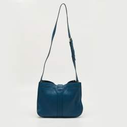 Pre Owned Saint Laurent Teal Blue Leather Medium Cabas Chyc Shoulder Bag