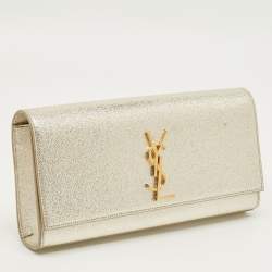 Pre Owned Saint Laurent Gold Leather Cassandre Clutch