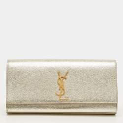 Pre Owned Saint Laurent Gold Leather Cassandre Clutch