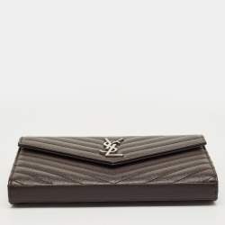 Pre Owned Saint Laurent Dark Burgundy Matelassé Leather Cassandre Wallet on Chain