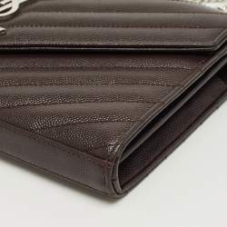 Pre Owned Saint Laurent Dark Burgundy Matelassé Leather Cassandre Wallet on Chain