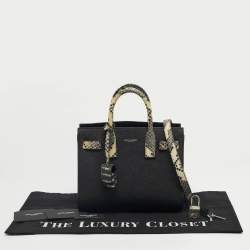 Pre Owned Saint Laurent Black/Cream Python Embossed and Leather Nano Classic Sac De Jour Tote