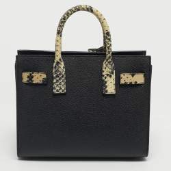 Pre Owned Saint Laurent Black/Cream Python Embossed and Leather Nano Classic Sac De Jour Tote