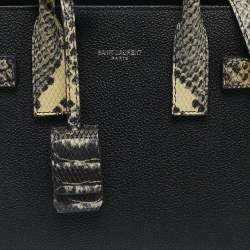 Pre Owned Saint Laurent Black/Cream Python Embossed and Leather Nano Classic Sac De Jour Tote