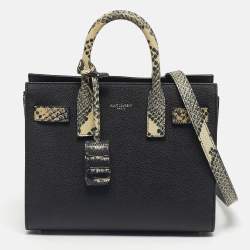 Pre Owned Saint Laurent Black/Cream Python Embossed and Leather Nano Classic Sac De Jour Tote
