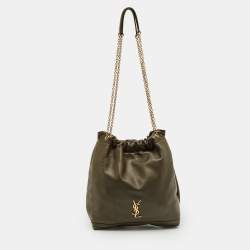 Pre Owned Saint Laurent Olive Green Quilted Leather Jamie Pochon Shoulder Bag