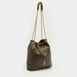 Pre Owned Saint Laurent Olive Green Quilted Leather Jamie Pochon Shoulder Bag