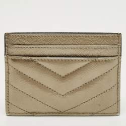 Pre Owned Saint Laurent Metallic Matelassé Leather Monogram Card Holder