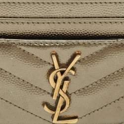 Pre Owned Saint Laurent Metallic Matelassé Leather Monogram Card Holder