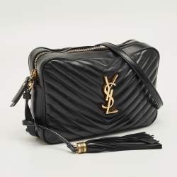 Pre Owned Saint Laurent Black Matelassé Leather Monogram Lou Camera Crossbody Bag