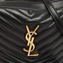 Pre Owned Saint Laurent Black Matelassé Leather Monogram Lou Camera Crossbody Bag