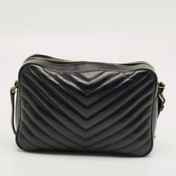 Pre Owned Saint Laurent Black Matelassé Leather Monogram Lou Camera Crossbody Bag