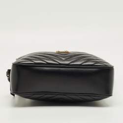 Pre Owned Saint Laurent Black Matelassé Leather Monogram Lou Camera Crossbody Bag