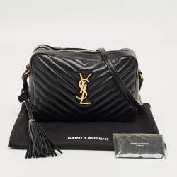 Pre Owned Saint Laurent Black Matelassé Leather Monogram Lou Camera Crossbody Bag