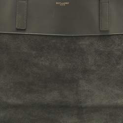 Pre Owned Saint Laurent Grey Suede and Leather Suede Reversible Shopper Tote
