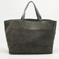 Pre Owned Saint Laurent Grey Suede and Leather Suede Reversible Shopper Tote