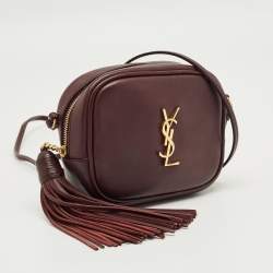 Pre Owned Saint Laurent Burgundy Leather Mini Blogger Crossbody Bag