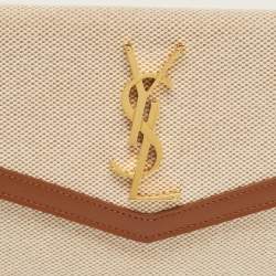 Pre Owned Saint Laurent Brown/Beige Canvas ad Leather Uptown Pouch