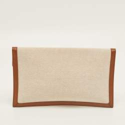 Pre Owned Saint Laurent Brown/Beige Canvas ad Leather Uptown Pouch