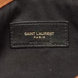 Pre Owned Saint Laurent Brown/Beige Canvas ad Leather Uptown Pouch