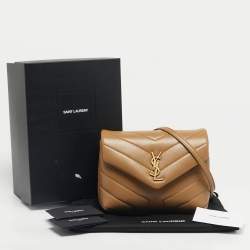Pre Owned Saint Laurent Dark Beige Matelassé Leather Toy Loulou Crossbody Bag