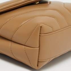 Pre Owned Saint Laurent Dark Beige Matelassé Leather Toy Loulou Crossbody Bag