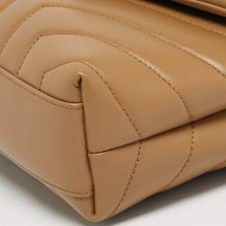 Pre Owned Saint Laurent Dark Beige Matelassé Leather Toy Loulou Crossbody Bag