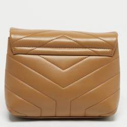 Pre Owned Saint Laurent Dark Beige Matelassé Leather Toy Loulou Crossbody Bag