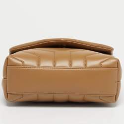 Pre Owned Saint Laurent Dark Beige Matelassé Leather Toy Loulou Crossbody Bag