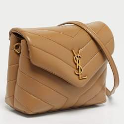 Pre Owned Saint Laurent Dark Beige Matelassé Leather Toy Loulou Crossbody Bag