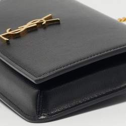 Pre Owned Saint Laurent Black Leather Cassandre Phone Holder