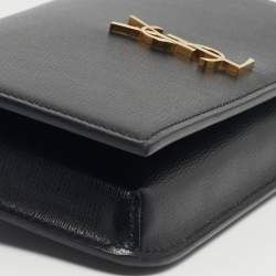 Pre Owned Saint Laurent Black Leather Cassandre Phone Holder