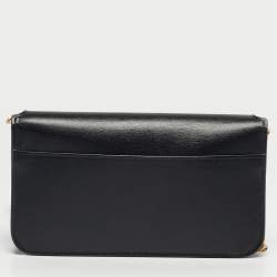 Pre Owned Saint Laurent Black Leather Cassandre Phone Holder