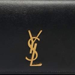 Pre Owned Saint Laurent Black Leather Cassandre Phone Holder